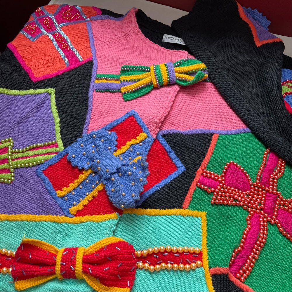 Vintage Michael Simon Holiday Gifts Bows Collectible Ugly Christmas Sweater 1996 - Picture 13 of 14